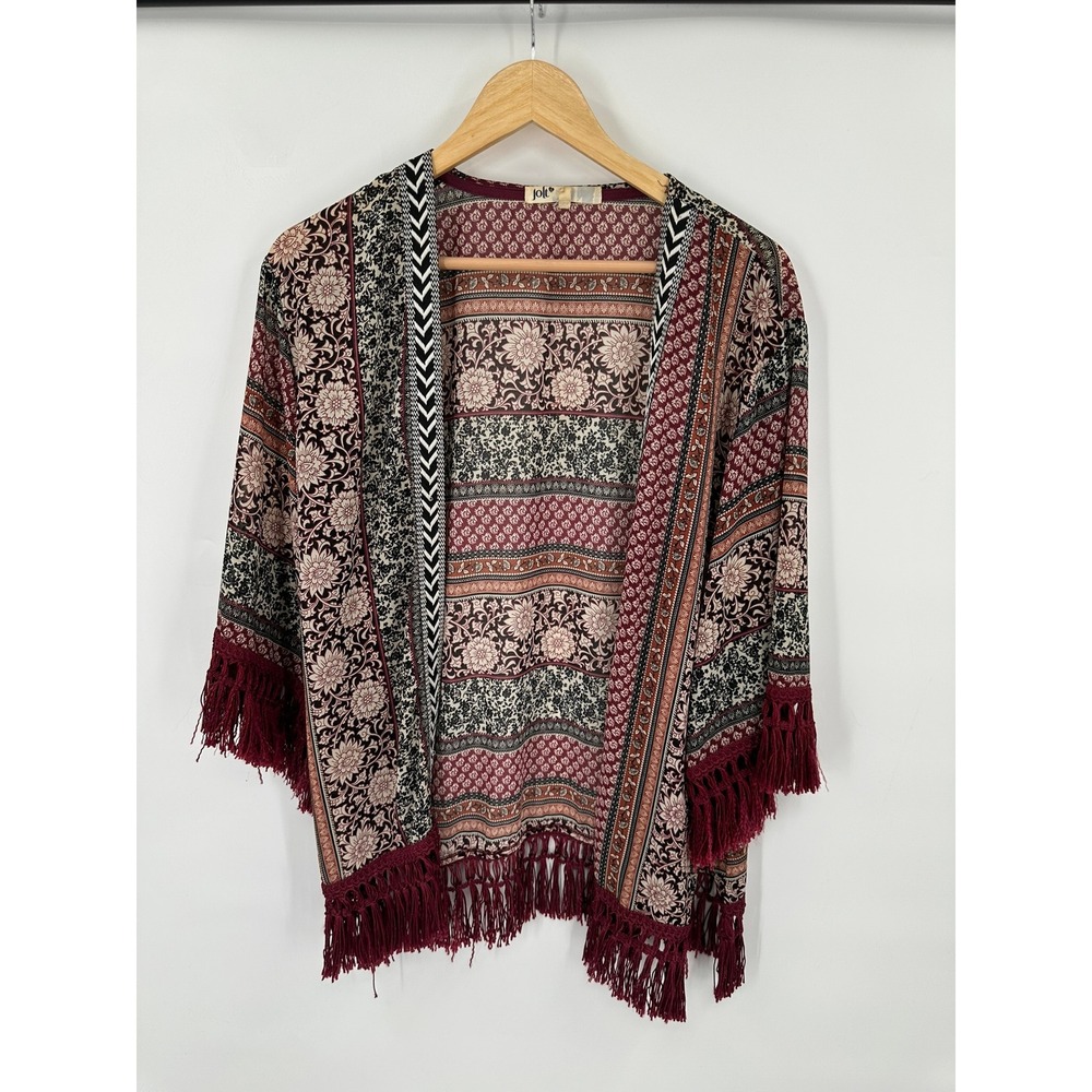 Jolt Kimono Cardigan Womens Size S Oversized Fringe Boho Hippie Festival Fall